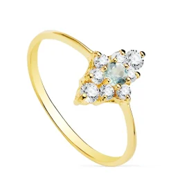 Anillo Mujer Oro Amarillo 18K Rombo Aguamarina<Alda Joyeros Best