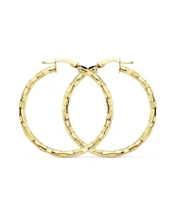 Aros Tallado Cuadrado Oro Amarillo 18 K 34 Mm<Alda Joyeros Fashion
