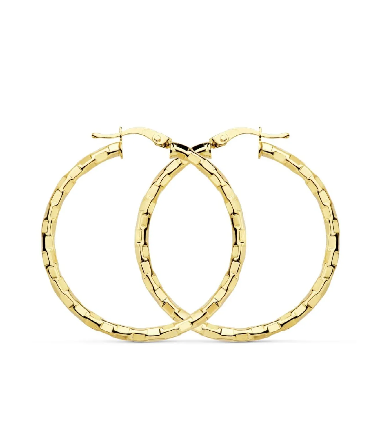 Aros Tallado Cuadrado Oro Amarillo 18 K 34 Mm<Alda Joyeros Fashion