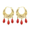 Aros Tallados Coralina Oro Amarillo 18 K 25 Mm<Alda Joyeros Best