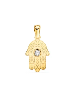 Colgante Mano De Fatima Circonita Oro 18 K 15 Mm<Alda Joyeros Hot