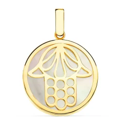 Colgante Mano De Fatima Nacar Oro Amarillo 18 K 20 Mm<Alda Joyeros Sale
