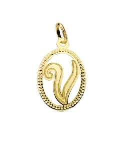 Colgante Tallado Letra V Oro Amarillo 18 K 18Mm<Alda Joyeros Fashion