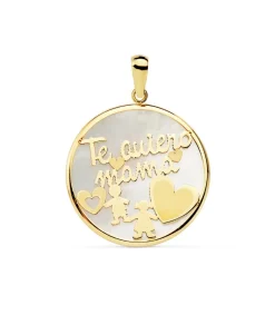 Colgante Te Quiero Mama Oro Amarillo 18K Nacar Y Silueta Nino Niña 20Mm<Alda Joyeros Hot