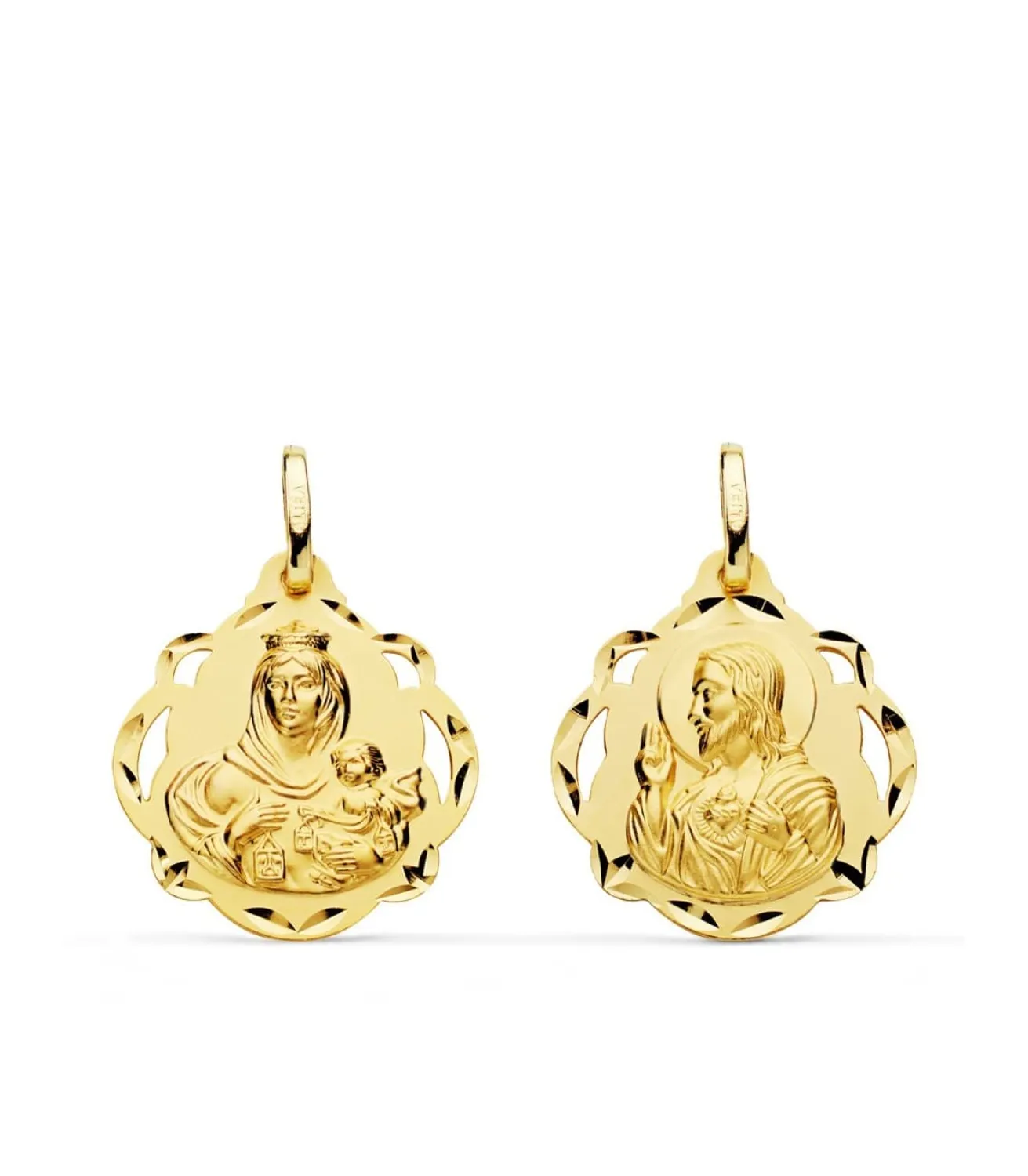 Escapulario V. Carmen Y C. Jesus Oro 18 K 20 Mm Pandereta<Alda Joyeros Store