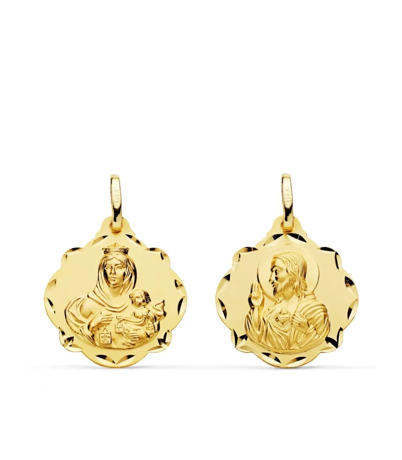 Escapulario V. Del Carmen Y Corazon De Jesus Oro 18K 20Mm<Alda Joyeros Online