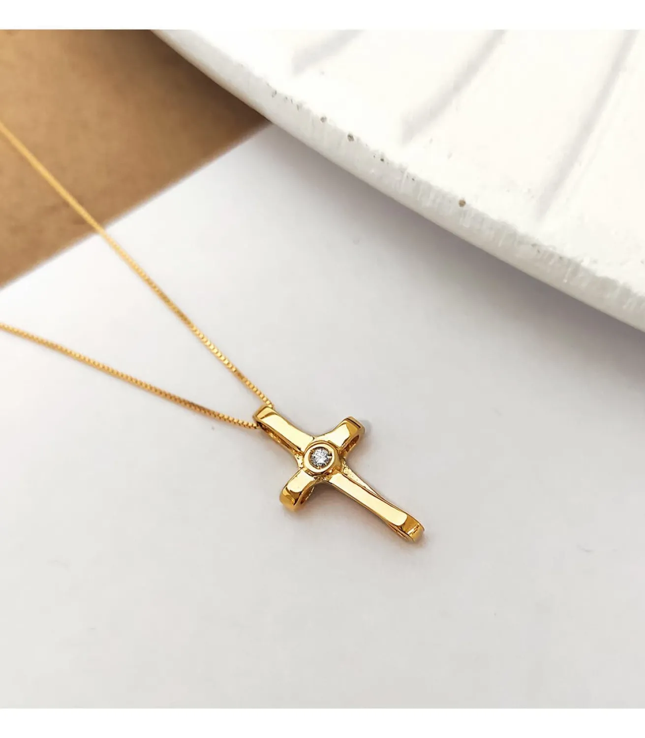 Gargantilla Cruz Oro 18K Diamante 0.015 Qt.<Alda Joyeros Outlet