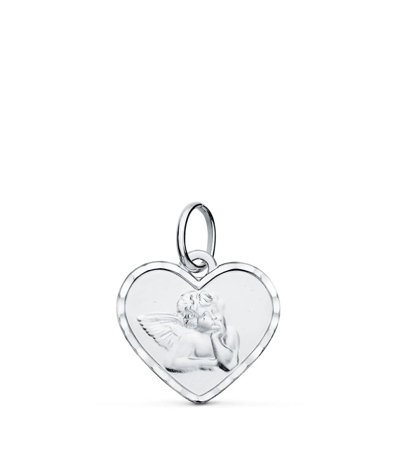 Medalla Corazon Ángelito Oro Blanco 9K 14Mm<Alda Joyeros Fashion