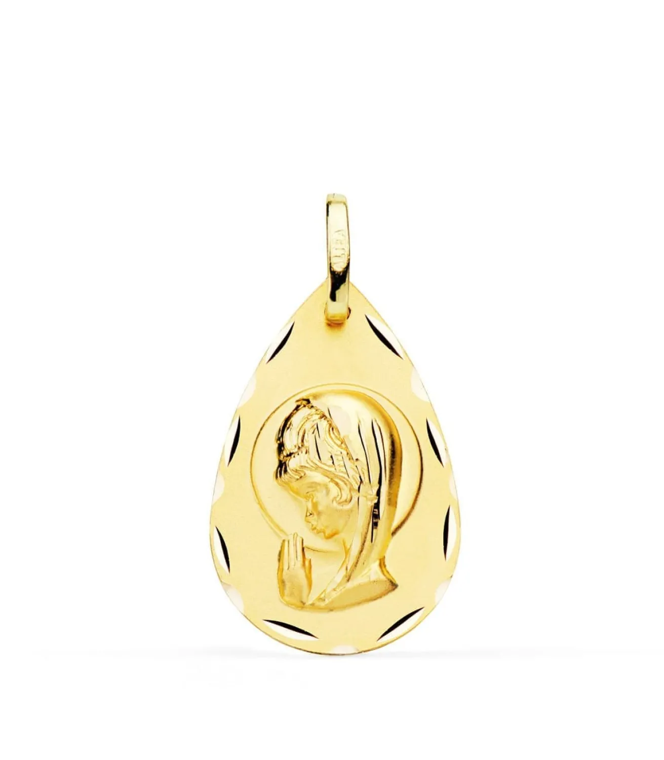 Medalla Gota Virgen Niña Tallada Oro 18K 19 Mm<Alda Joyeros Hot