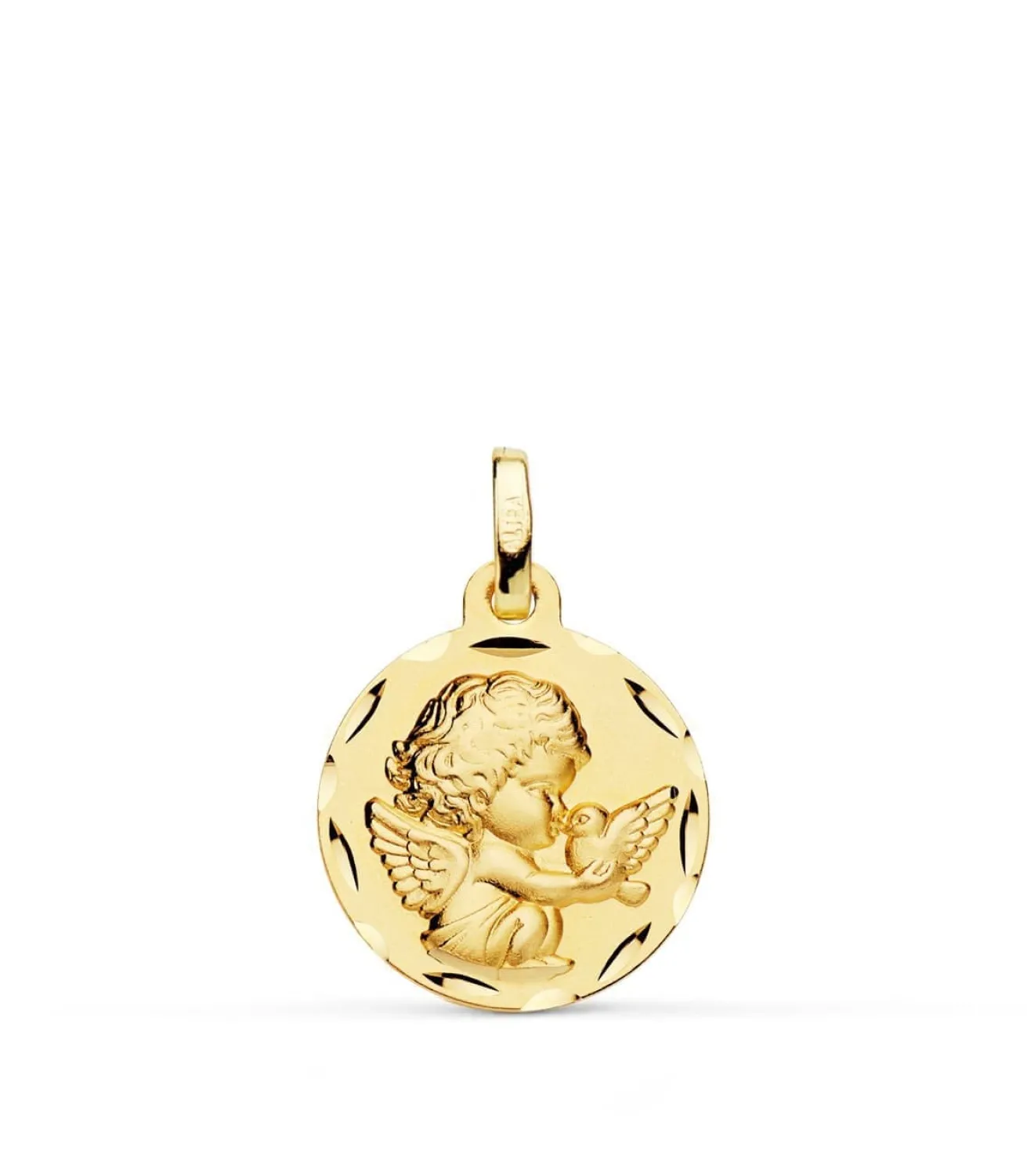 Medalla Ángel Burlon Y Pajaro Oro Amarillo 18K 16Mm<Alda Joyeros Best Sale