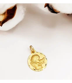 Medalla Ángel Burlon Y Pajaro Oro Amarillo 18K 16Mm<Alda Joyeros Best Sale