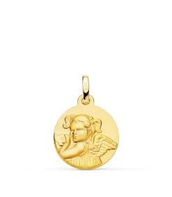 Medalla Niña Ángel Oro 18K 16Mm Mate<Alda Joyeros Online