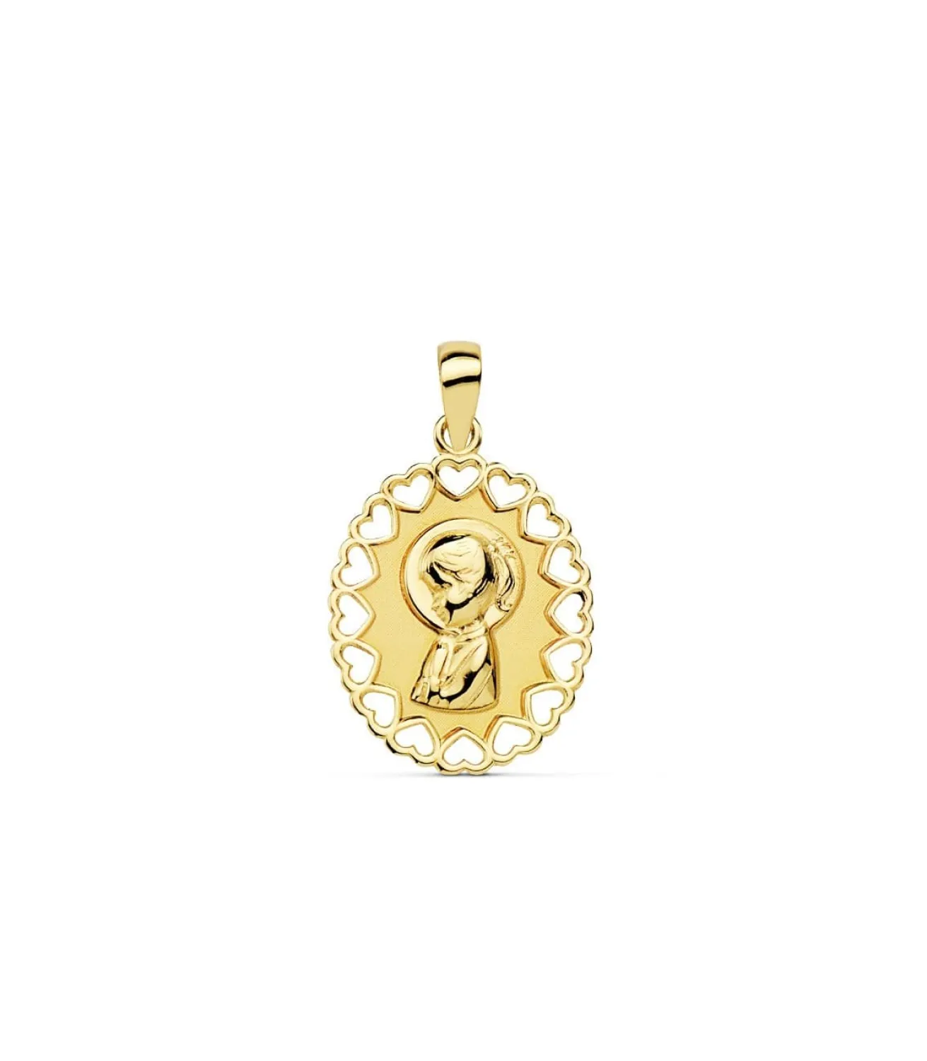 Medalla Virgen Niña Calada Oro Amarillo 18 K 15 Mm<Alda Joyeros Shop