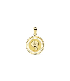 Medalla Virgen Niña Oro Bicolor 18 Ktes Calado Geometrico 18Mm<Alda Joyeros New