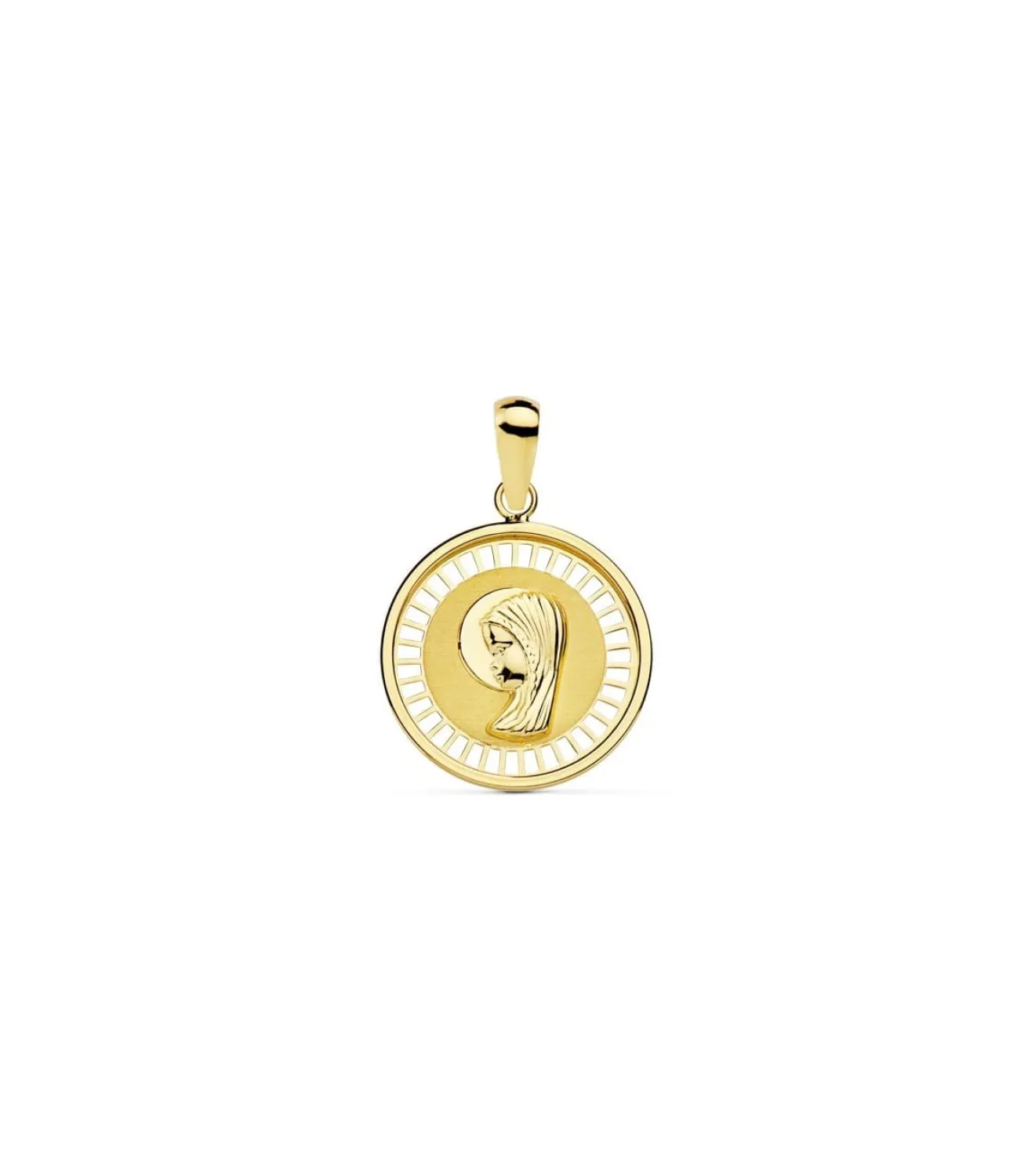 Medalla Virgen Niña Oro Bicolor 18 Ktes Calado Geometrico 18Mm<Alda Joyeros New