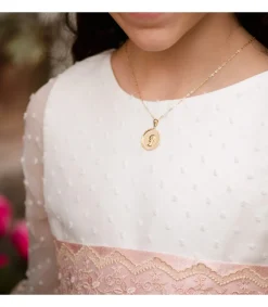 Medalla Virgen Niña Oro Bicolor 18 Ktes Calado Geometrico 18Mm<Alda Joyeros New
