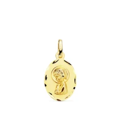 Medalla Virgen Niña Oval Tallada Oro 18 K 19 Mm<Alda Joyeros Store