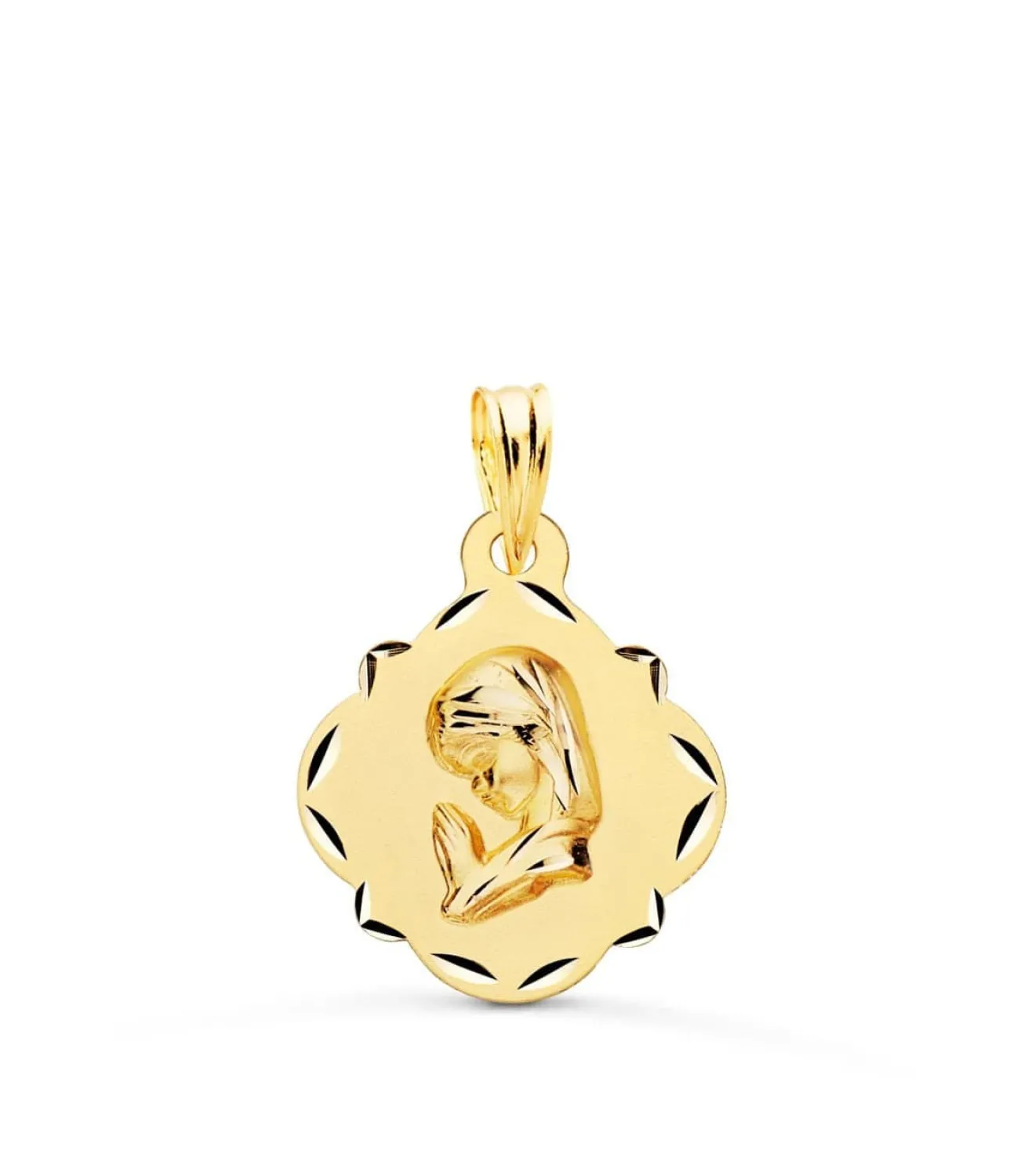 Medalla Virgen Niña Pandereta Oro Amarillo 18K 16Mm<Alda Joyeros Clearance