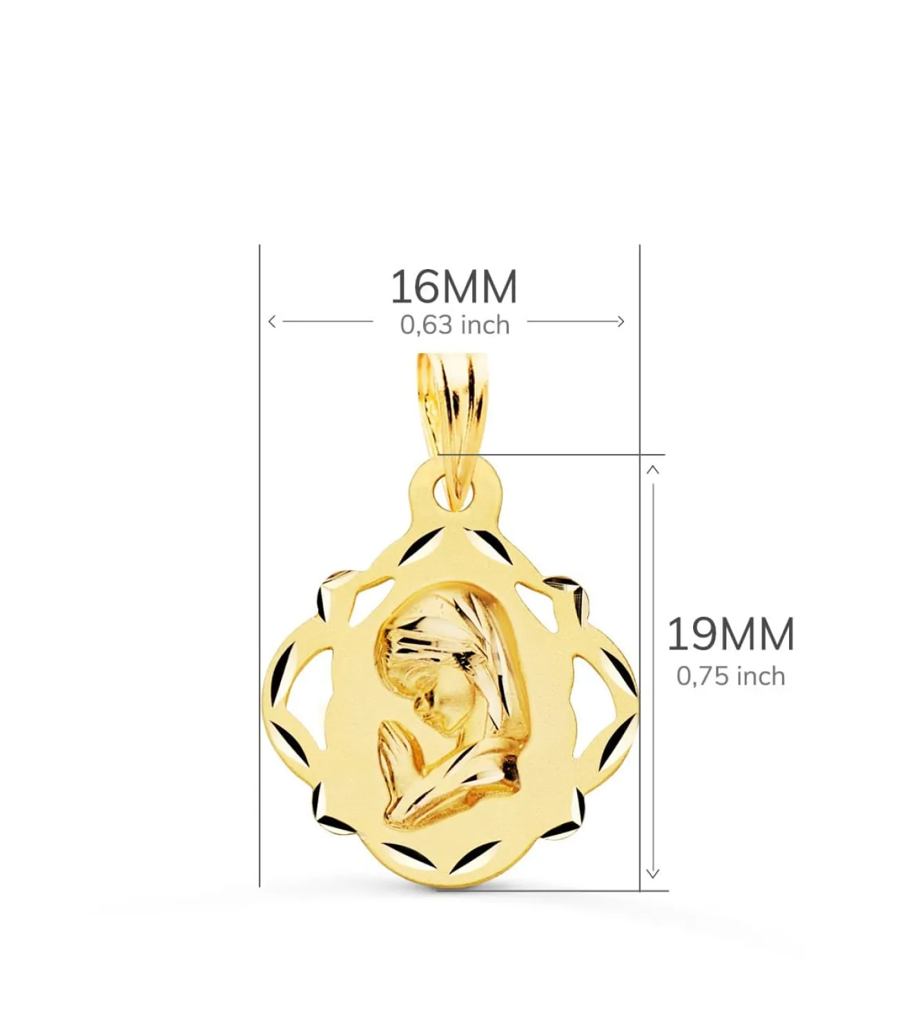 Medalla Virgen Niña Pandereta Oro Amarillo 18 K 16 Mm<Alda Joyeros New