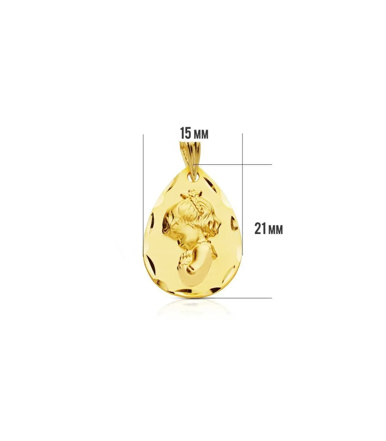 Medalla Virgen Niña Rezo Tallada Lagrima 18Kt<Alda Joyeros New