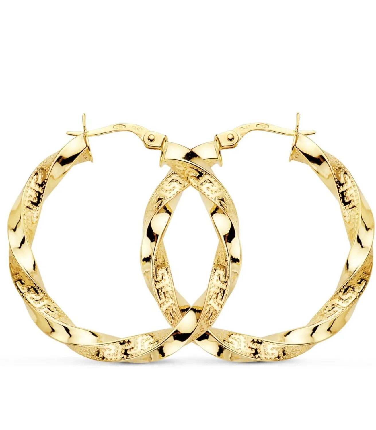 Pendientes Aros Oro 9K 32Mm Gallonados Greca<Alda Joyeros Best Sale