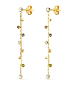 Pendientes Cadena Oro 18K Y Circonitas De Colores<Alda Joyeros New