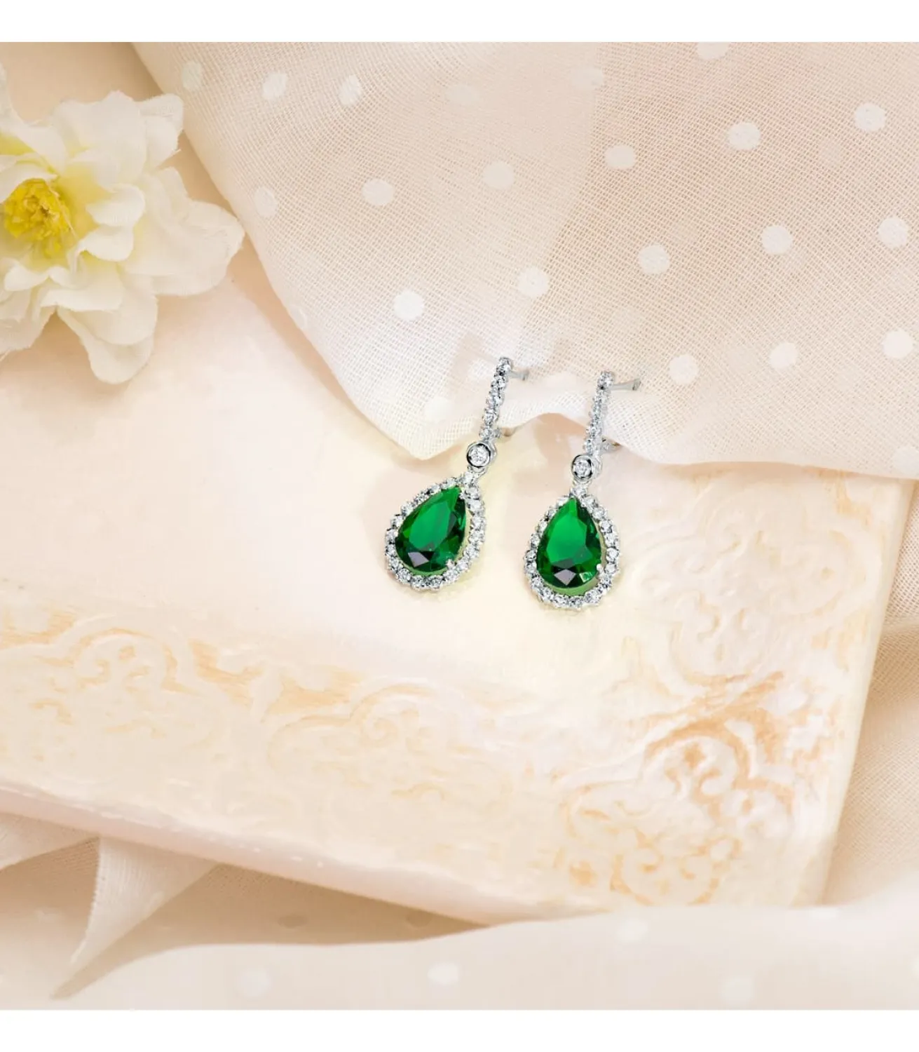 Pendientes Daphne Oro Blanco 18K Piedra Verde<Alda Joyeros Cheap