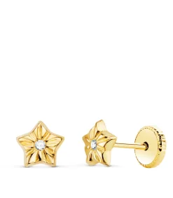 Pendientes De Niña Oro 18K Ondas Estrella 5.5Mm<Alda Joyeros Online