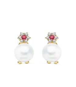 Pendientes De Novia Duquesa De Vendome Oro 18K Rubi Y Perla Japonesa<Alda Joyeros Online