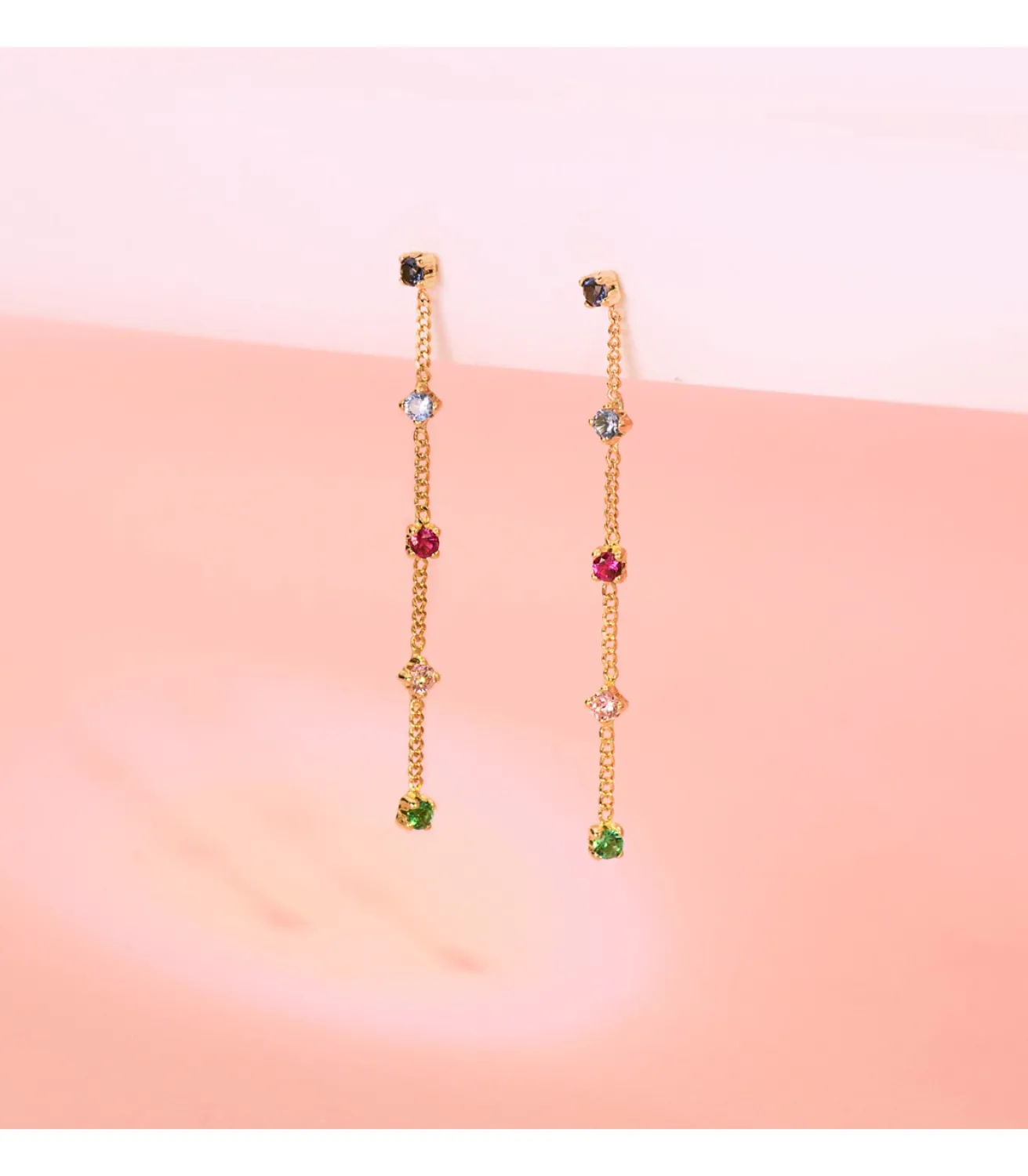Pendientes Largos Cadena Oro 18K Multicolor<Alda Joyeros Online