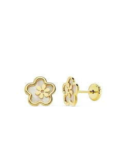 Pendientes Oro Amarillo 18 Ktes Flores Nacar<Alda Joyeros Fashion