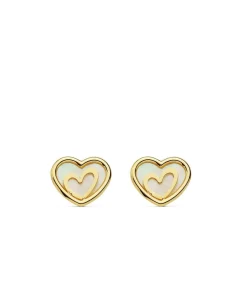 Pendientes Oro Amarillo 18 Ktes Corazones Nacar<Alda Joyeros Online