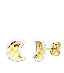 Pendientes Oro Bicolor 18K Moon 8 Mm<Alda Joyeros Flash Sale