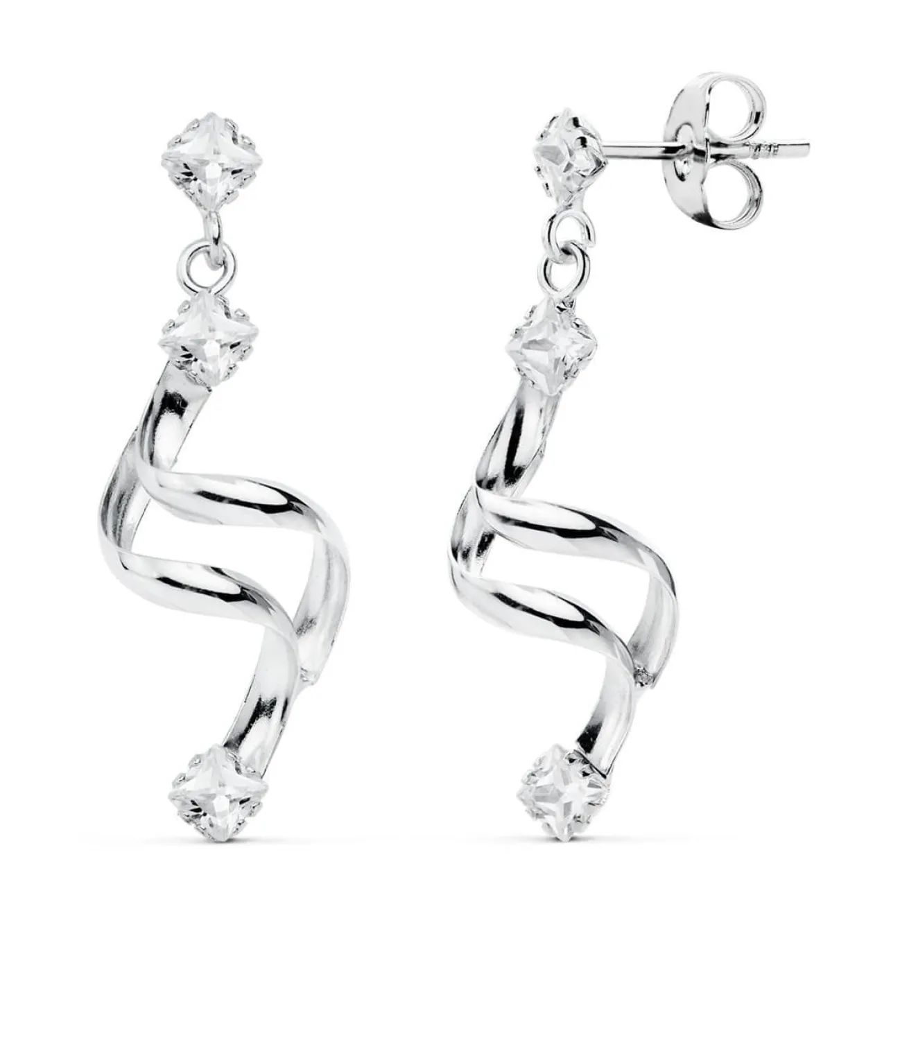 Pendientes Oro Blanco 18 Ktes Largos Tirabuzon. Bayonne<Alda Joyeros Outlet