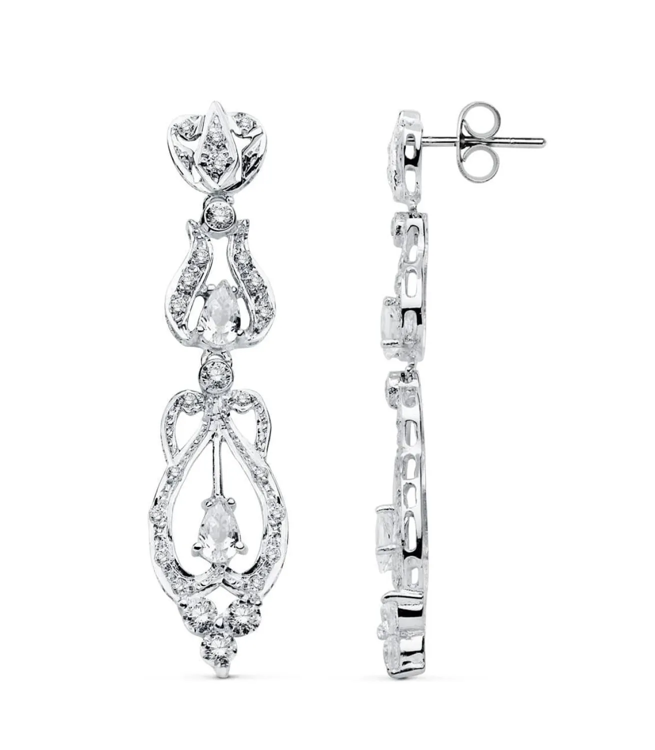 Pendientes Oro Blanco 18 Ktes Largos Circonitas. Cher<Alda Joyeros Flash Sale