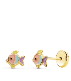 Pendientes Pez Colores Oro 18K 5.5 Mm<Alda Joyeros Store