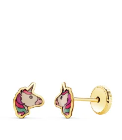 Pendientes Unicornio Oro Amarillo 18K<Alda Joyeros Store