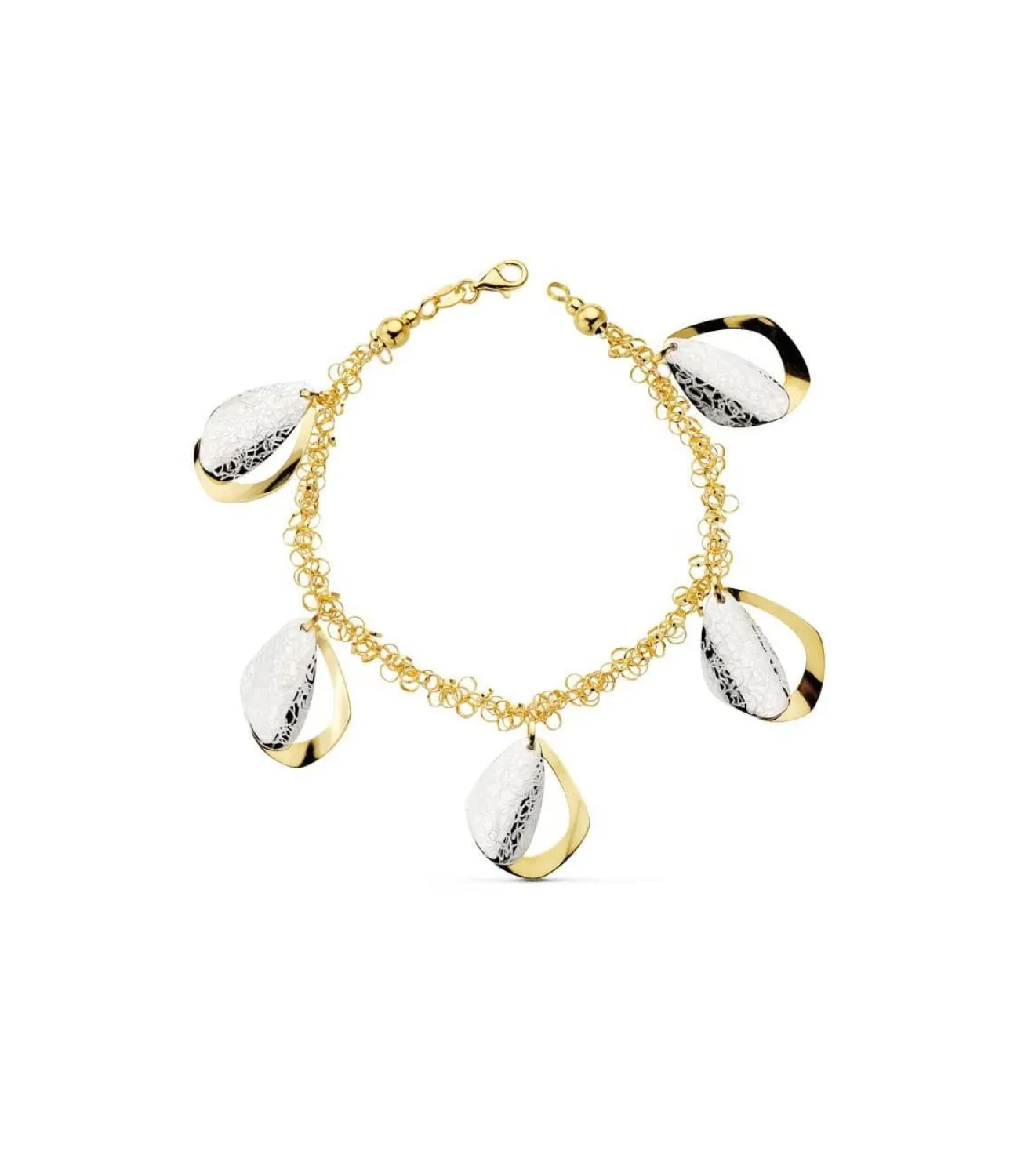 Pulsera De Mujer Oro Bicolor 18K Abalorios Hojas<Alda Joyeros Sale