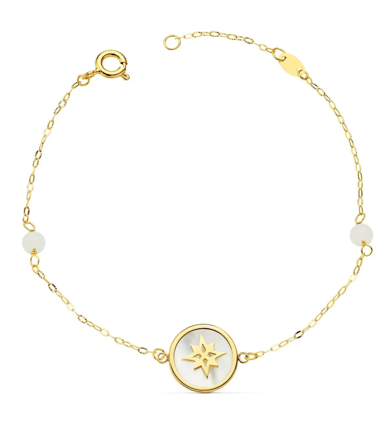 Pulsera Mujer Oro 18K Rosa De Los Vientos Nacar 20Cm<Alda Joyeros Best