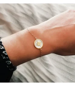 Pulsera Mujer Oro 18K Rosa De Los Vientos Nacar 20Cm<Alda Joyeros Best