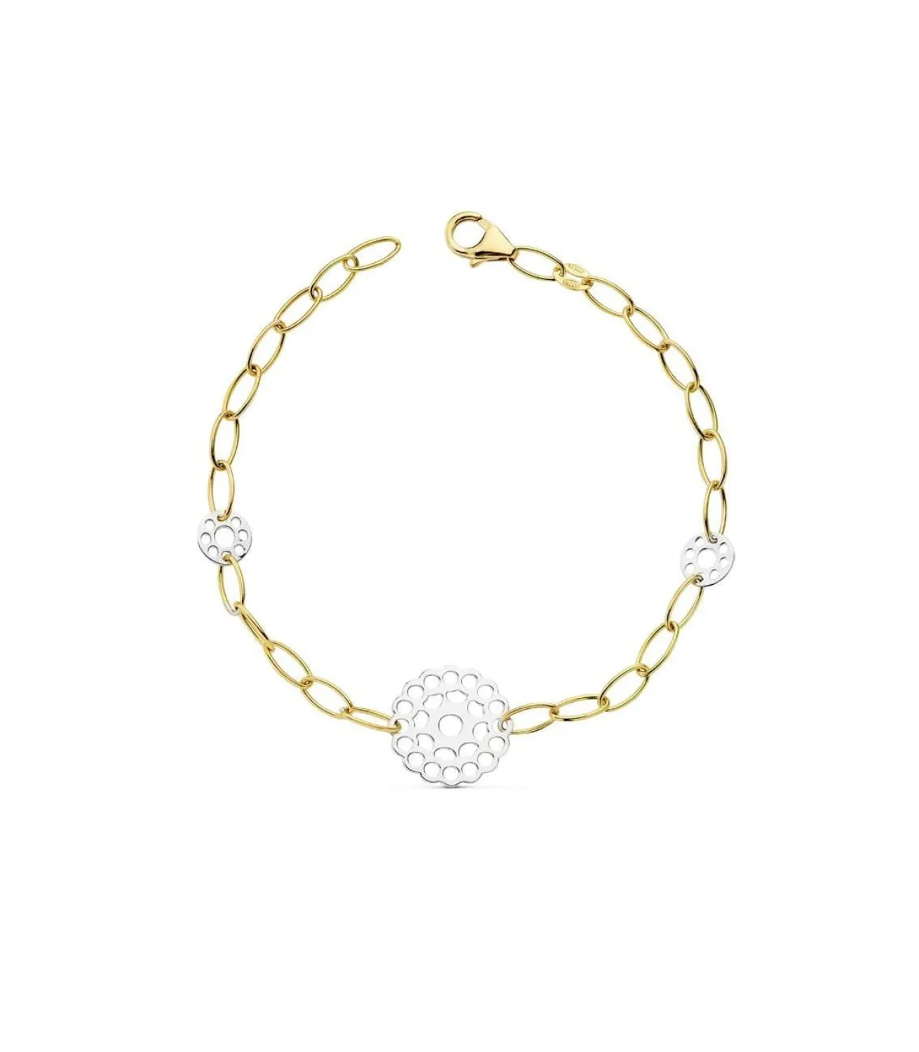 Pulsera Oro Bicolor 18K Eslabones Motivos Calados<Alda Joyeros Discount