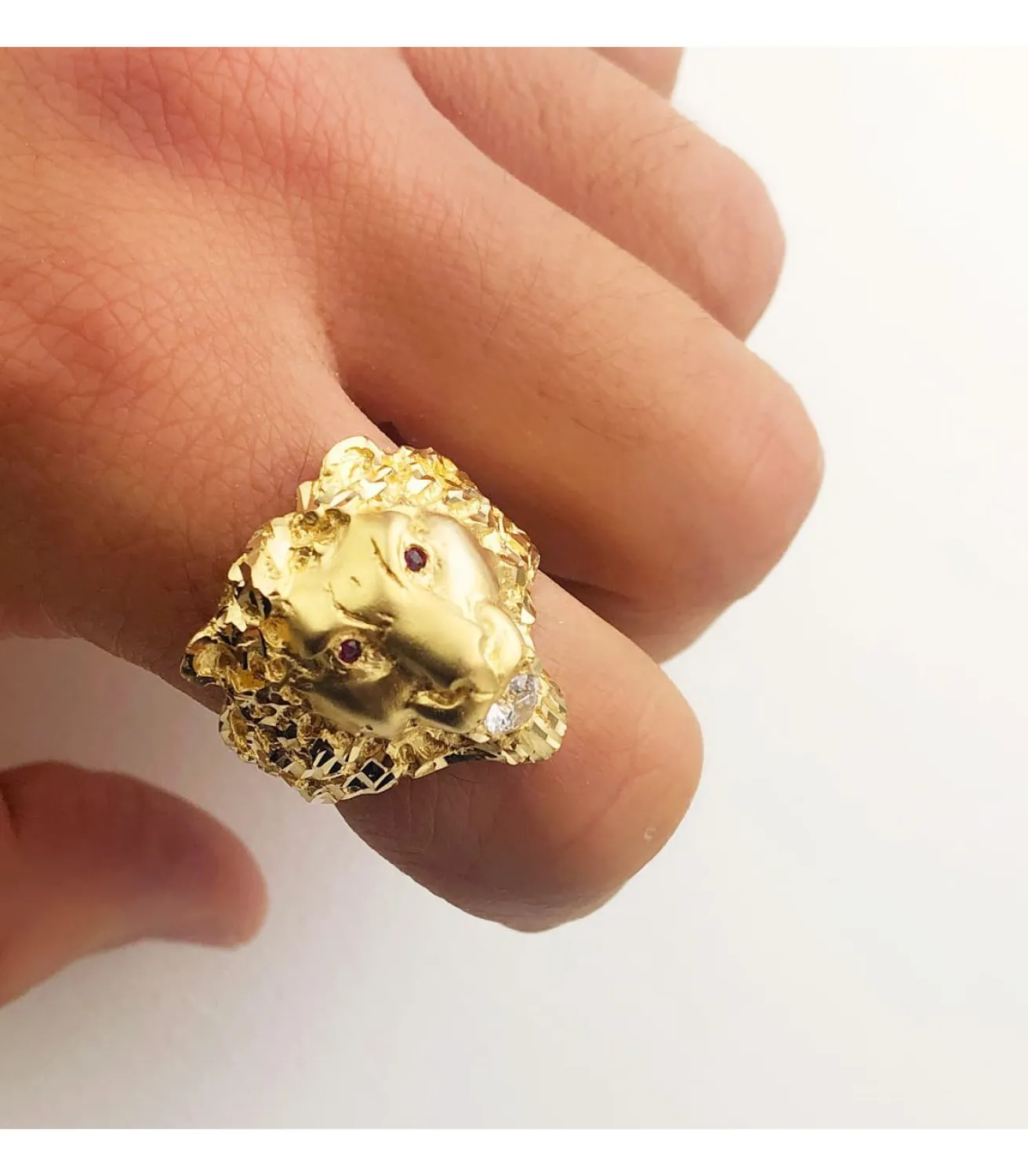 Sello De Hombre Leon Oro Amarillo 18K Rubi<Alda Joyeros Store