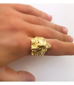 Sello De Hombre Leon Oro Amarillo 18K Rubi<Alda Joyeros Store