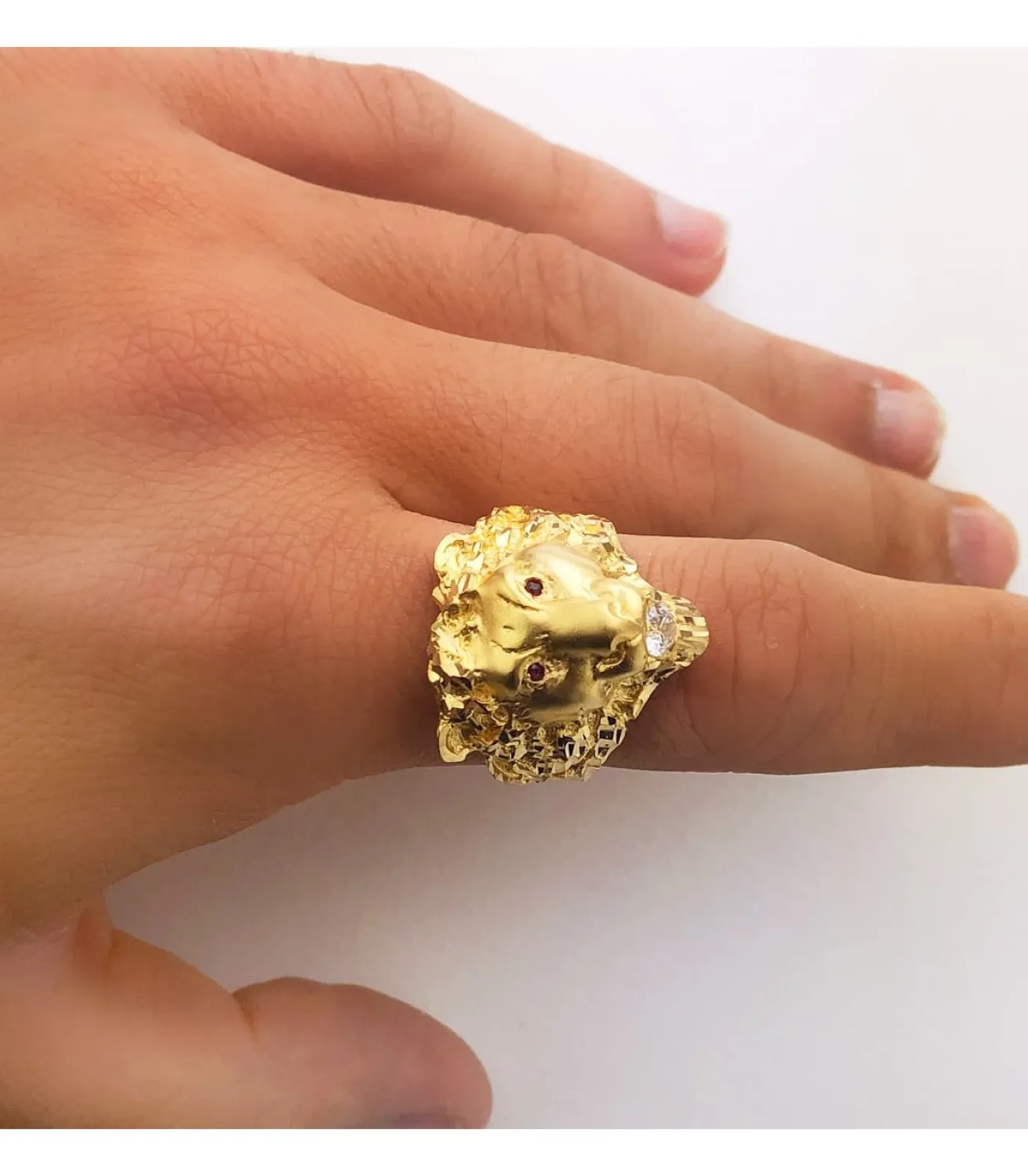 Sello De Hombre Leon Oro Amarillo 18K Rubi<Alda Joyeros Store